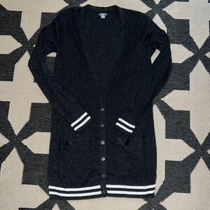 Aerie Charcoal Grey and White Varsity Stripe Cardigan